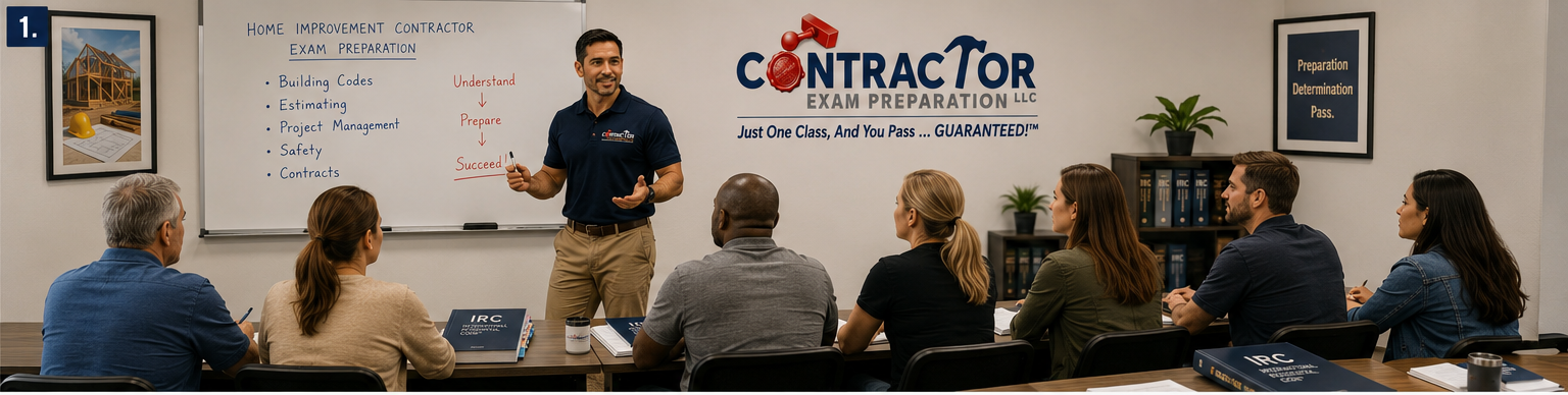 Live in-person contractor exam prep class in session at Contractor Exam Preparation